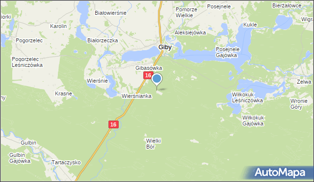 mapa Gajówka Udryny, Gajówka Udryny na mapie Targeo